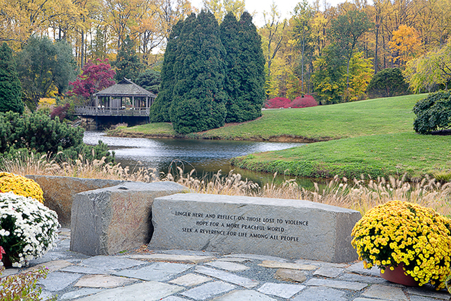 Sniper Victims' Memorial, Reflection Terrace, at Brookside Gardens, Wheaton, MD. Sunny Scully Landscape Architect