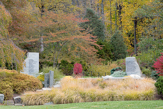 Sniper Victims' Memorial, Reflection Terrace, at Brookside Gardens, Wheaton, MD. Sunny Scully Landscape Architect